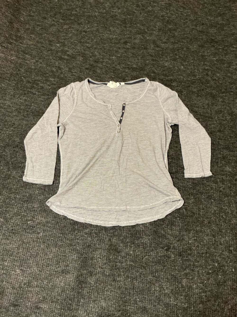 H&M L.O.G.G. Striped Henley Top Womens Size Large Color Grey